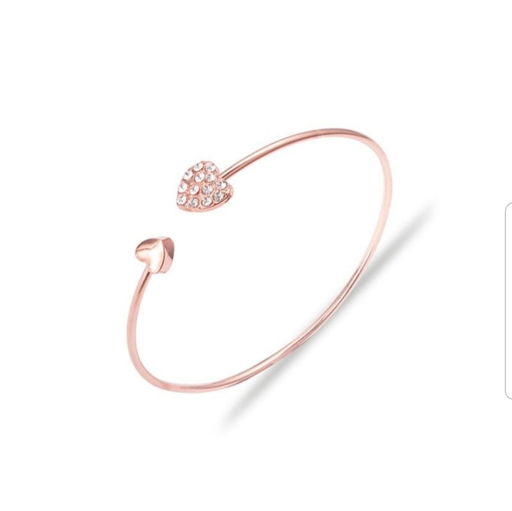 Gold Crystal Heart Open Bangle Bracelet